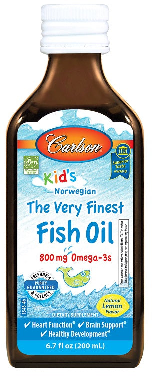 Carlson Labs Kid's Premium kalaõli, 800 mg sidrunimaitseline – 200 ml.