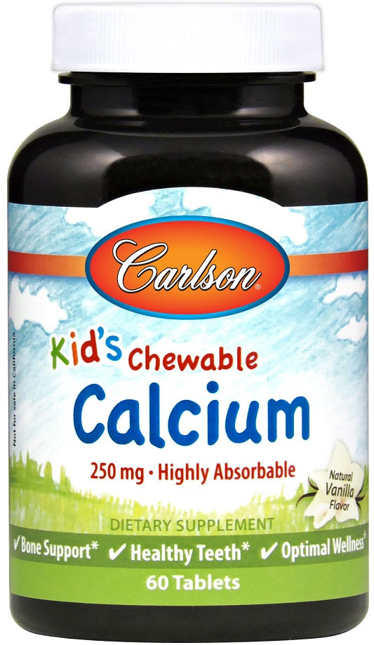 Carlson Labs laste närimiskaltsium, 250 mg loodusliku vanilli maitsega – 60 tabletti