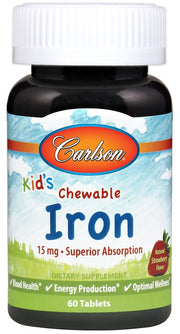 Carlson Labs Kid's näritavad rauatabletid, 15 mg, maasikamaitselised – 60 tabletti