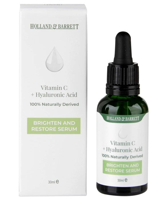 Holland & Barrett C-vitamiini ja hüaluroonhappe seerum – 30 ml.