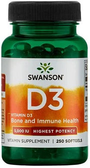 Swansoni D-3-vitamiin, 5000 IU – 250 kapslit