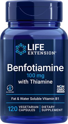 Life Extension benfotiamiin tiamiiniga, 100 mg – 120 kapslit, toetab