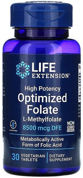 Life Extension suure tugevusega optimeeritud folaat – 30 taimset tabletti