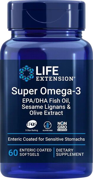 Life Extension Super Omega - 3 EPA/DHA seesami lignaanide ja oliiviekstraktiga – 60 enterokattega kapslit