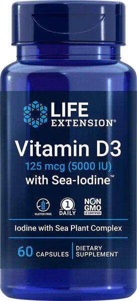 Life Extension D3-vitamiin koos merejoodiga, 5000 IU – 60 kapslit