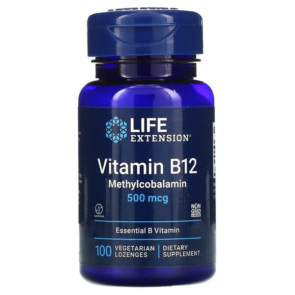 Life Extension vitamiin B12 metüülkobalamiin, 500 mcg – 100 taimset imemistabletti