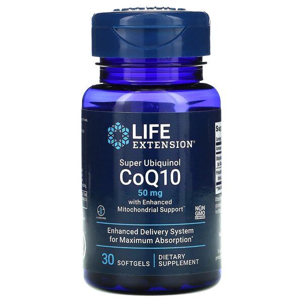 Life Extension Super Ubiquinol CoQ10 koos täiustatud mitokondrite toega, 50 mg - 30 kapslit