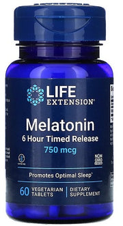 Life Extension melatoniin 6-tunnise toimeajaga, 750 mcg - 60 taimetoidutabletti