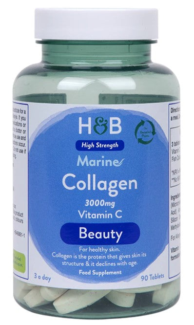 Holland & Barrett merekollageen C-vitamiiniga, 3000 mg – 90 tabletti