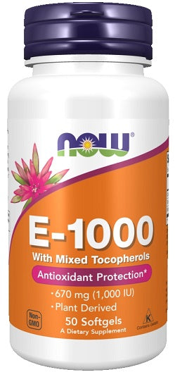 Produkto nuotrauka: NOW Foods Vitamin E-1000 - natūralus (Mixed Tocopherols) - 50 minkštųjų kapsulių