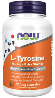 NOW Foods L-türosiin, eriti tugev 750 mg – 90 kapslit