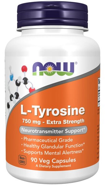 NOW Foods L-türosiin, eriti tugev 750 mg – 90 kapslit