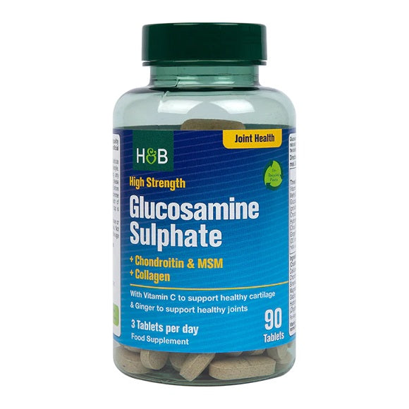 Holland & Barrett suure tugevusega glükoosamiinsulfaat + kondroitiin ja MSM + kollageen – 90 tabletti