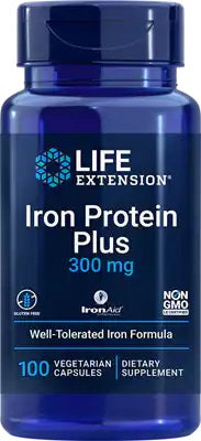 Life Extension Iron Protein Plus, 300 mg – 100 kapslit