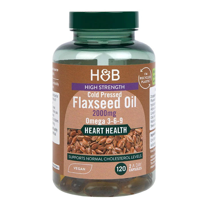 Holland & Barrett, kõrge tugevusega külmpressitud linaseemneõli, 2000 mg – 120 kapslit
