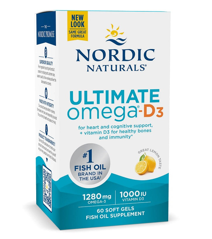 Nordic Naturals Ultimate Omega - D3 kalaõli, 1280 mg, sidrunimaitseline – 60 kapslit