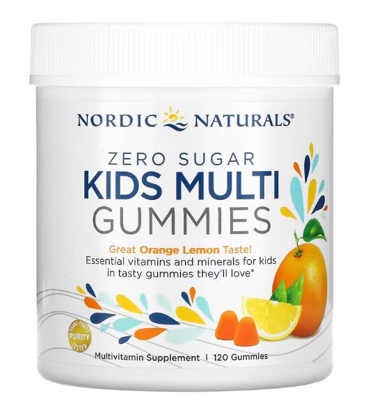 Nordic Naturals Kids Multi Zero Sugar apelsini-sidrunimaitselised kummikommid – 120 kummikommi