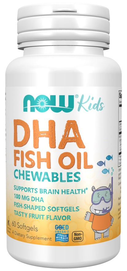 NOW Foods DHA Kids näritavad kalaõli tabletid, 100 mg – 60 kapslit