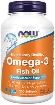 NOW Foods Omega-3 kalaõli, molekulaarselt destilleeritud – 200 kapslit
