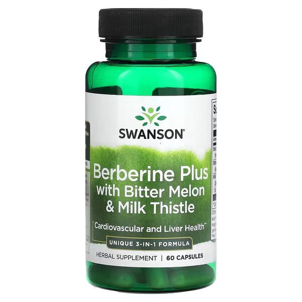 Swanson Berberine Plus mõru meloni ja piimaohakaga – 60 kapslit