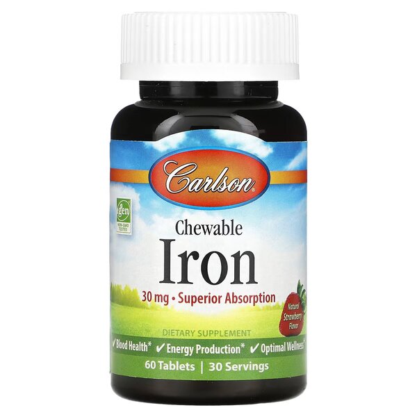 Carlson Labs närimistabletid rauaga, 30 mg, maasika maitsega – 60 tabletti