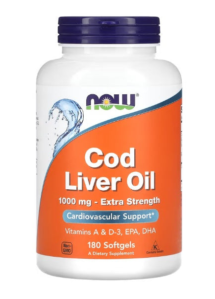 NOW Foods tursamaksaõli, 1000 mg eriti tugev – 180 kapslit