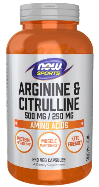 NOW Foods arginiin ja tsitrulliin – 240 kapslit