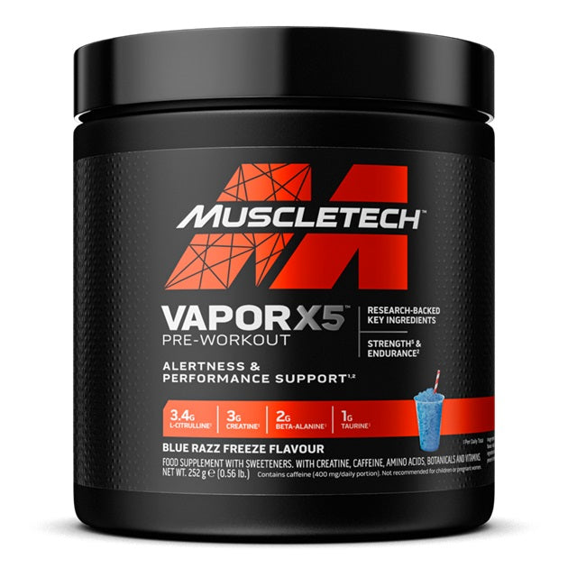 MuscleTech Vapor X5 Pre-Workout, Blue Razz Freeze – 252 g