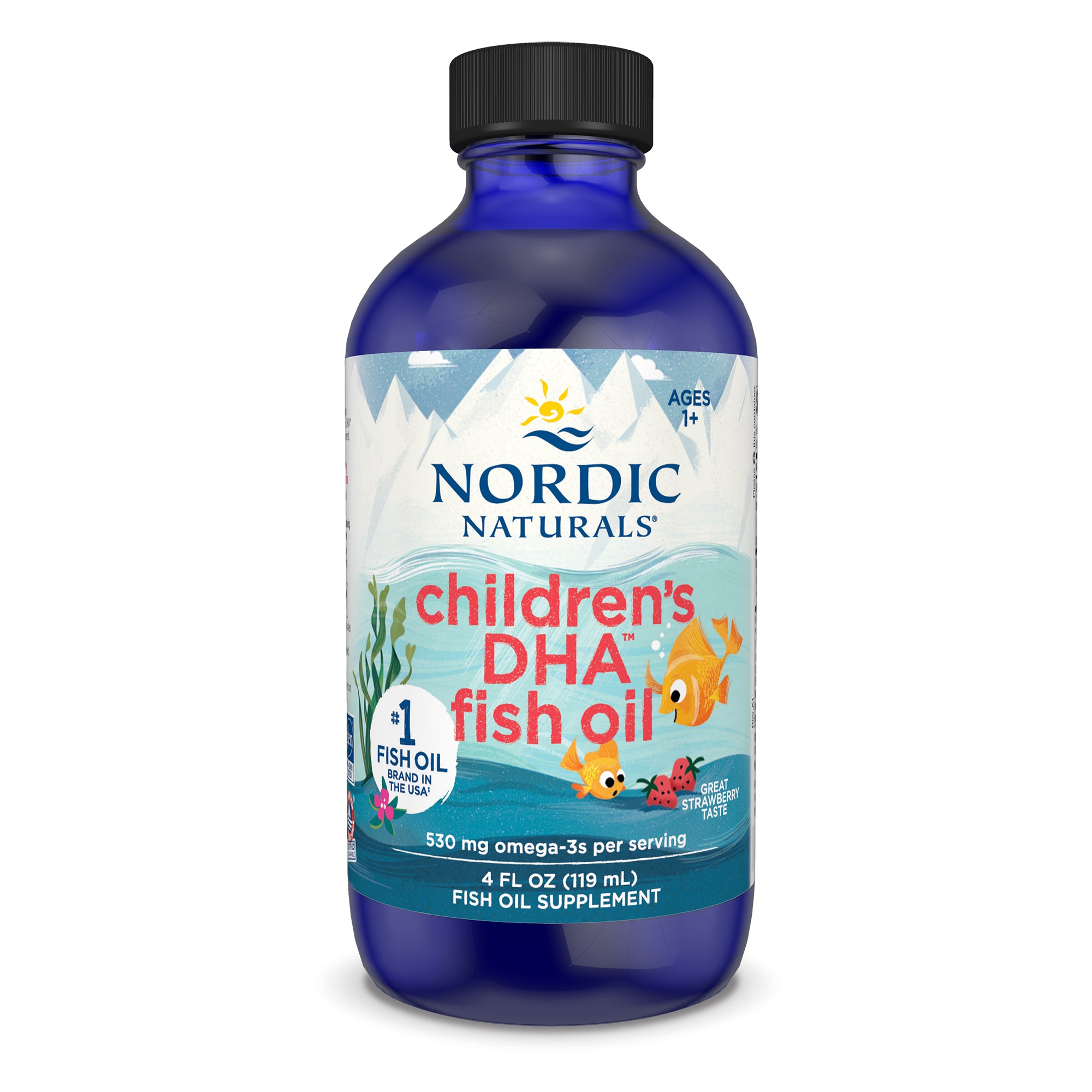 Nordic Naturals DHA lastele, 530 mg oomega-3, maasikamaitseline – 119 ml.