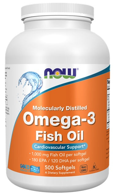 NOW Foods Omega-3 kalaõli, molekulaarselt destilleeritud – 500 kapslit