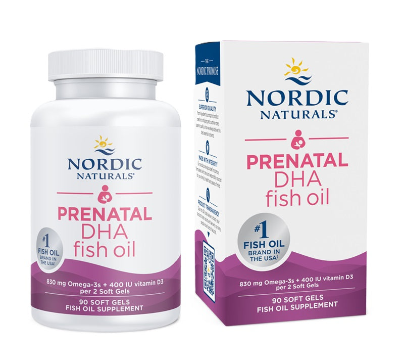 Nordic Naturals prenatalinė DHA, 830 mg Omega-3 + 400 TV D3 be skonio – 90 kapsulių