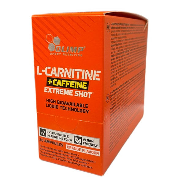 Olimp Nutrition L-karnitiin + kofeiin Extreme Shot, apelsinimaitseline - 10 x 25 ml.