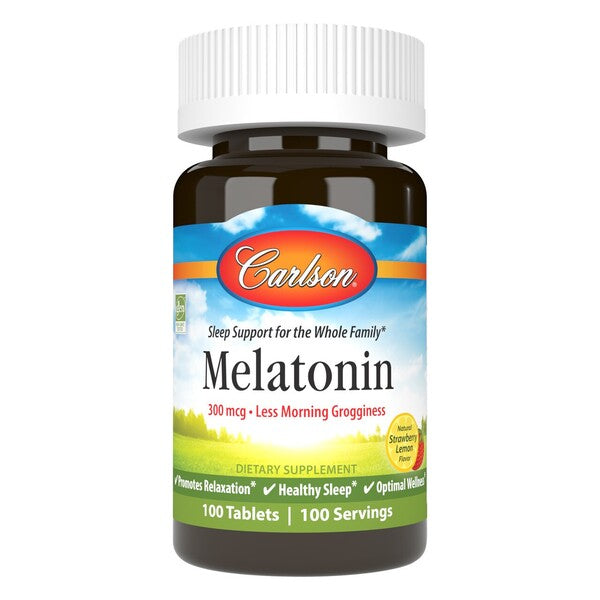 Carlson Labs melatoniin, loodusliku maasika ja sidruni maitsega – 100 närimistabletti