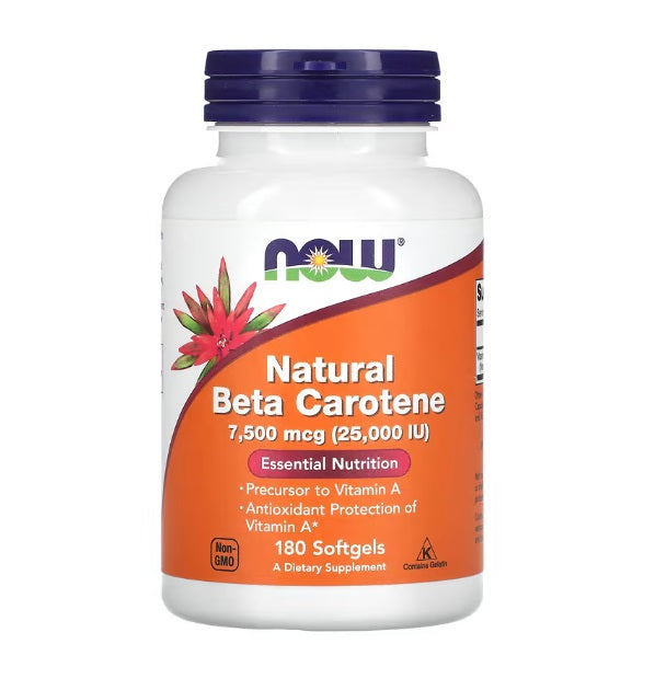 Produkto nuotrauka: NOW Foods Beta Carotene natūralus, 25 000 IU - 180 minkštųjų kapsulių