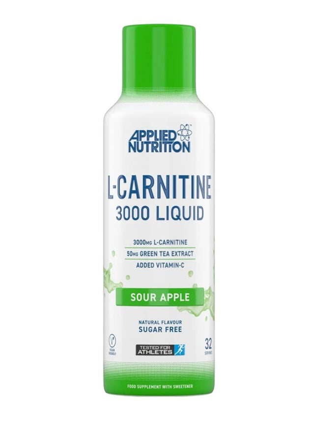 Applied Nutrition L-karnitiini vedelik 3000, hapu õuna maitsega – 480 ml.