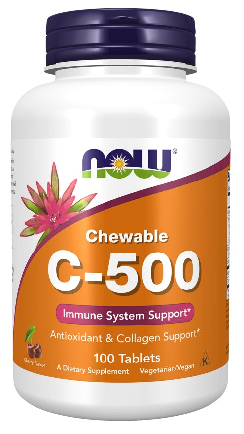 NOW Foods C-vitamiin – 500 mg, närimistabletid, kirsimaitsega – 100 tabletti