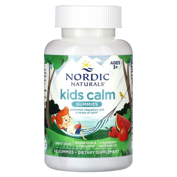 Nordic Naturals Kids Calm kummikommid, maasika- ja arbuusimaitselised – 60 kummikommi