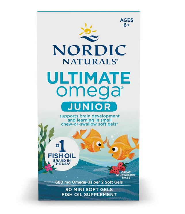 Nordic Naturals Ultimate Omega kalaõli lastele, 680 mg maasikamaitseline – 90 minikapslit