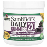 Nature's Answer Sambucus Daily kummikommid, 2x tugevamad, musta leedrimarjaga – 45 kummikommi