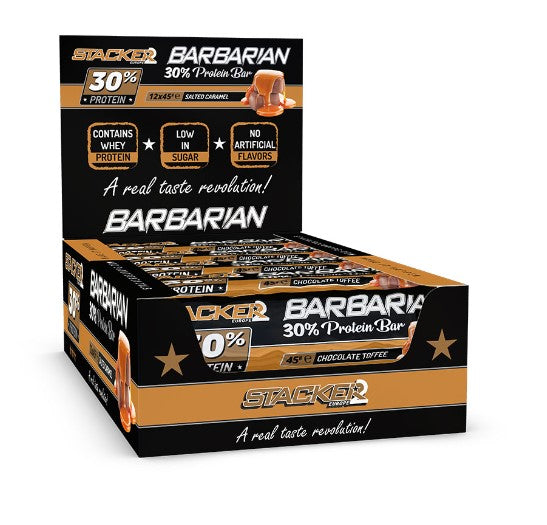 Stacker2 Europe Barbarian 30% valgu batoon, šokolaadi-toffee – 12 x 45 g