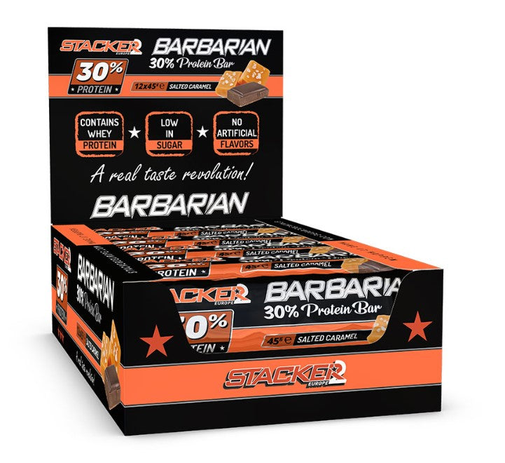 Stacker2 Europe Barbarian 30% proteiinibatoon, soolakaramelli maitsega – 12 x 45 g