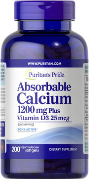 Puritan's Pride'i imenduv kaltsium + D3-vitamiin – 200 kapslit