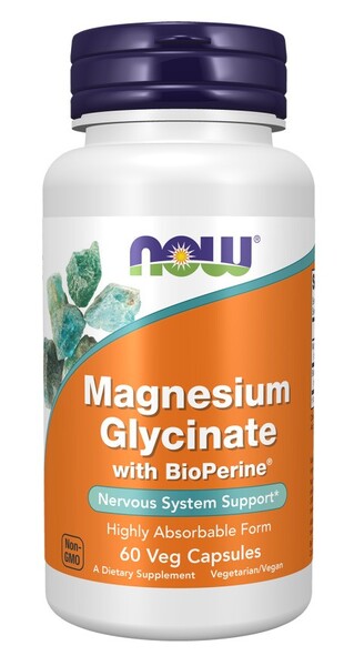 NOW Foods magneesiumglütsinaat koos bioperiiniga – 60 kapslit