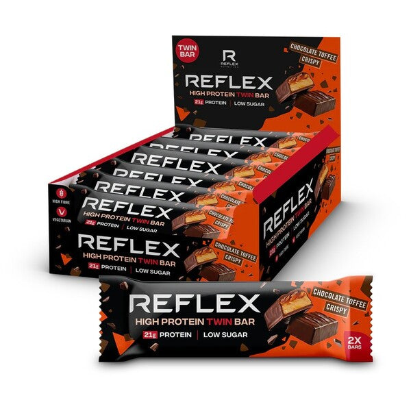 Reflex Nutrition kõrge valgusisaldusega topeltbatoon, šokolaadi-karamelli krõbe – 12 x 60 g