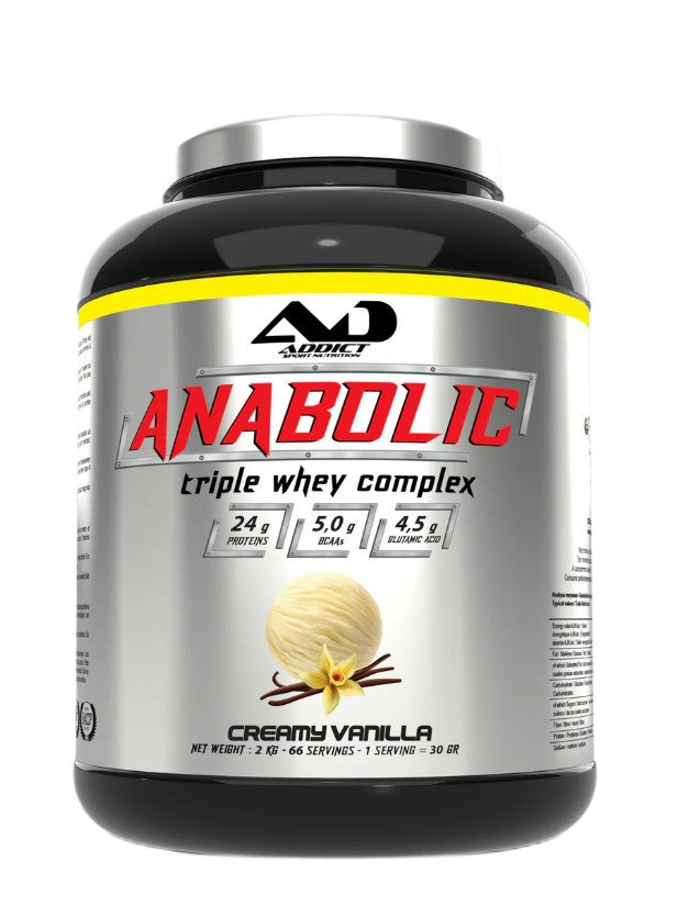 Addict Sport Nutrition anaboolne kolmekordne vadakukompleks, kreemjas vanilli maitse – 2000 g