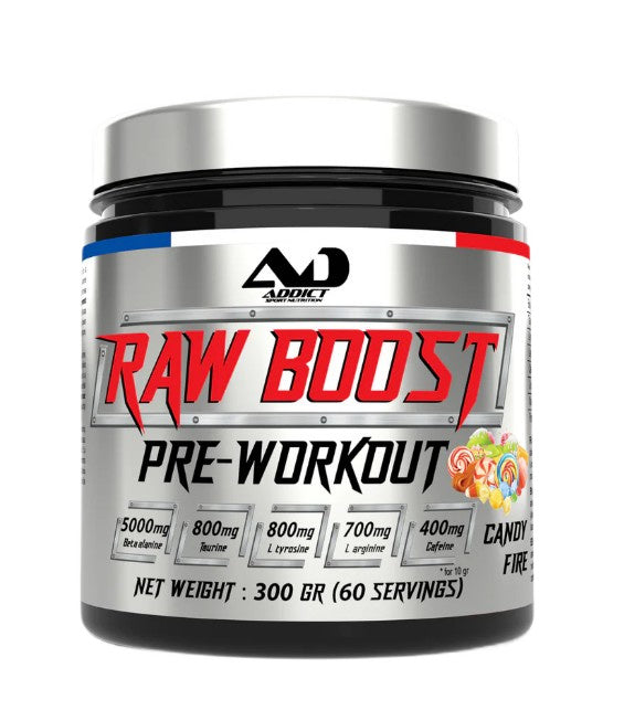 Addict Sport Nutrition Raw Boost enne treeningut, Candy Fire – 300 g