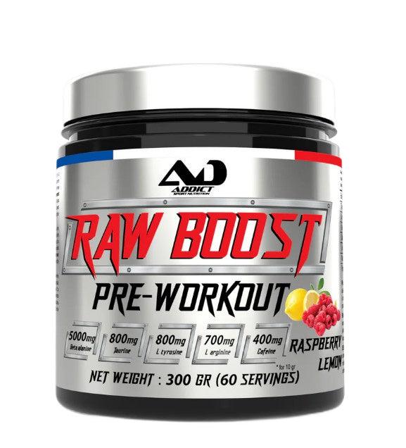 Addict Sport Nutrition Raw Boost enne treeningut, vaarika ja sidruni maitsega – 300 g