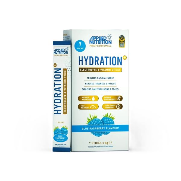 Applied Nutrition hüdratatsiooni + elektrolüütide ja vitamiinide pulgajoogipulber, sinine vaarikas – 7 x 8 g