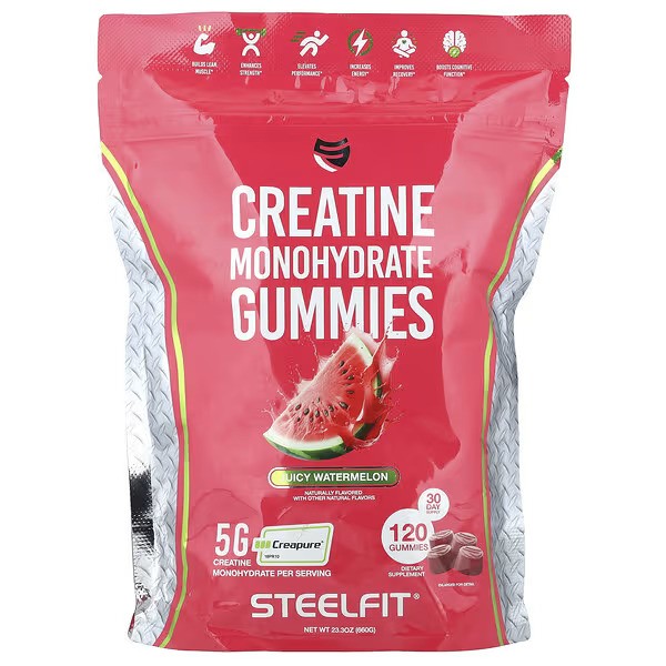 SteelFit kreatiinmonohüdraadi kummikommid, mahlane arbuus – 120 kummikommi
