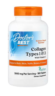 Doctor's Best kollageen Peptaniga ja C-vitamiiniga, tüüp 1 ja 3, 3000 mg – 180 tabletti